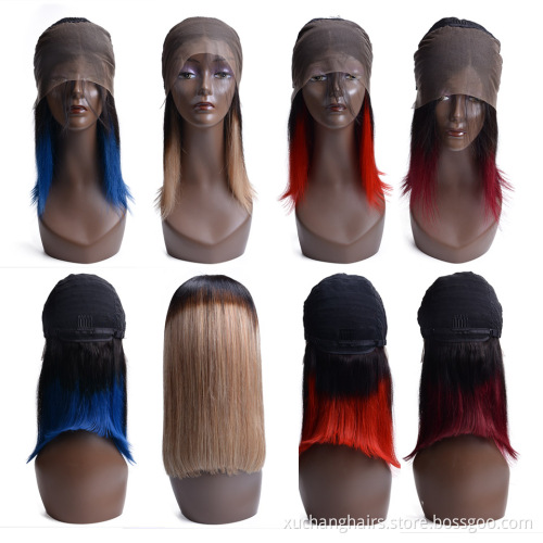 Wholesale Ombre Brazilian Hair Swiss Lace Wig Short Bob Wigs Hair Color 1B/27 Blue Red 99J Lace Front Wig